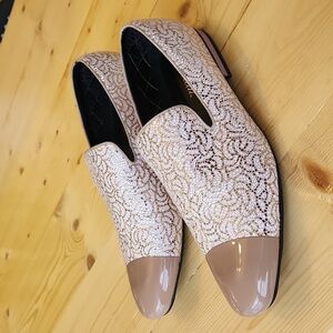 Amali Men's Loafers Flesh Metallic Pattern Metal Cap Toe & Heel Sz 10.5